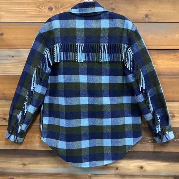 Joie Shacket Plaid Blue Green Relaxed Oversized Fit Button Front Shirt size M - Picture 2 of 6
